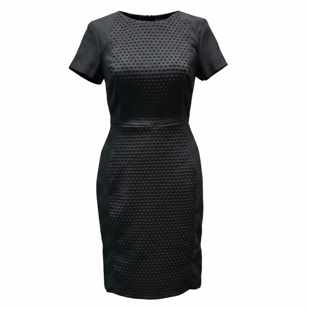 Sheath Dress Banana Republic 0P Womens Black Clip Dot Seamed Short Sleeve
